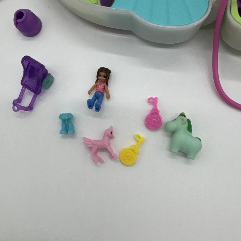 Polly Pocket Rainbow Funland Figures Unicorn Compact Accessories Lot Bundle